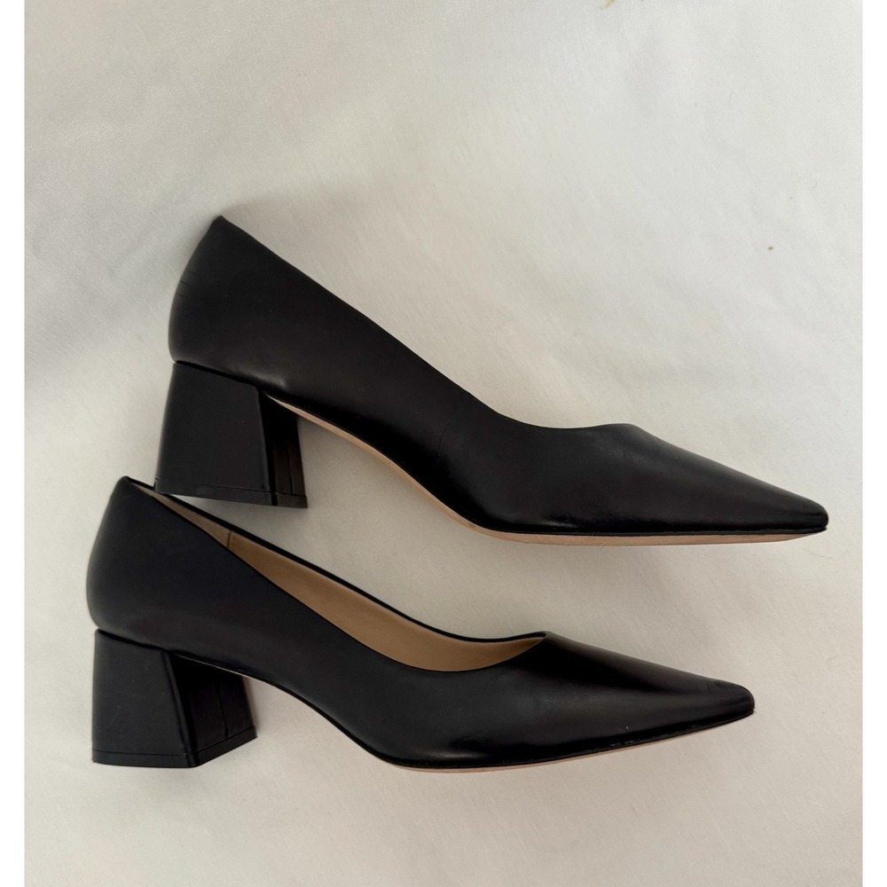Antonio Melani Black Leather Heeled Pumps 7.5 Block - Picture 5 of 10